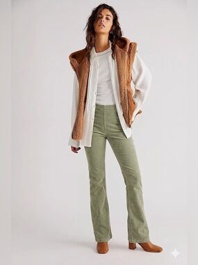We the free Jenny High Rise Olive Green Wide Leg Corduroy Pants